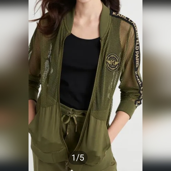 Karl Lagerfeld ParisLogo-Detail Mesh Bomber Jacket - Picture 3 of 12